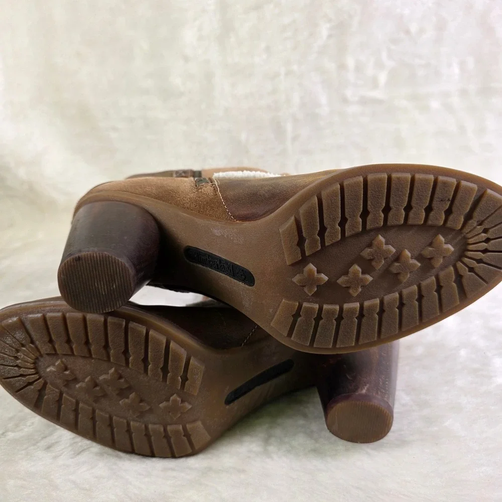 Timberland Earthkeepers Boots Suede Leather Chunky Wood Heel Brown Women 8.5